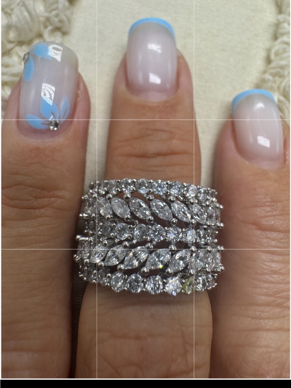 Silver-Tone Marquise CZ Wide Band Statement Ring